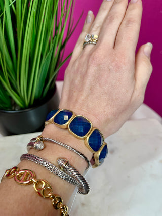 Navy & Gold Square Stretch Bracelet