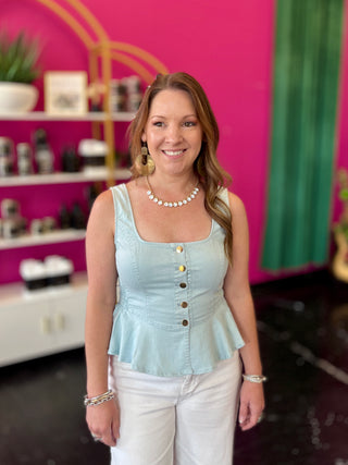 Baby Blue Button Up Peplum Top
