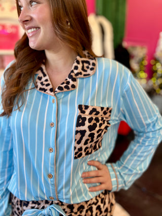 Blue & Leopard Couture Ruffle Pajama Set