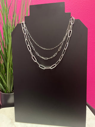 Silver Chain Link 3 Necklace Set