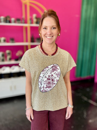 Maroon Floral Print Football Leopard Edgy Tee