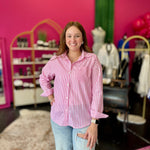Pink & White Striped Button Up Top