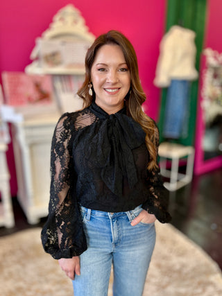 Black Lace Bow Top
