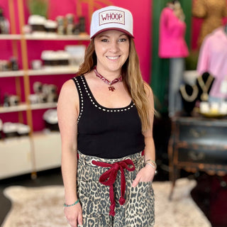 Leopard & Maroon Belt Barrel Jean