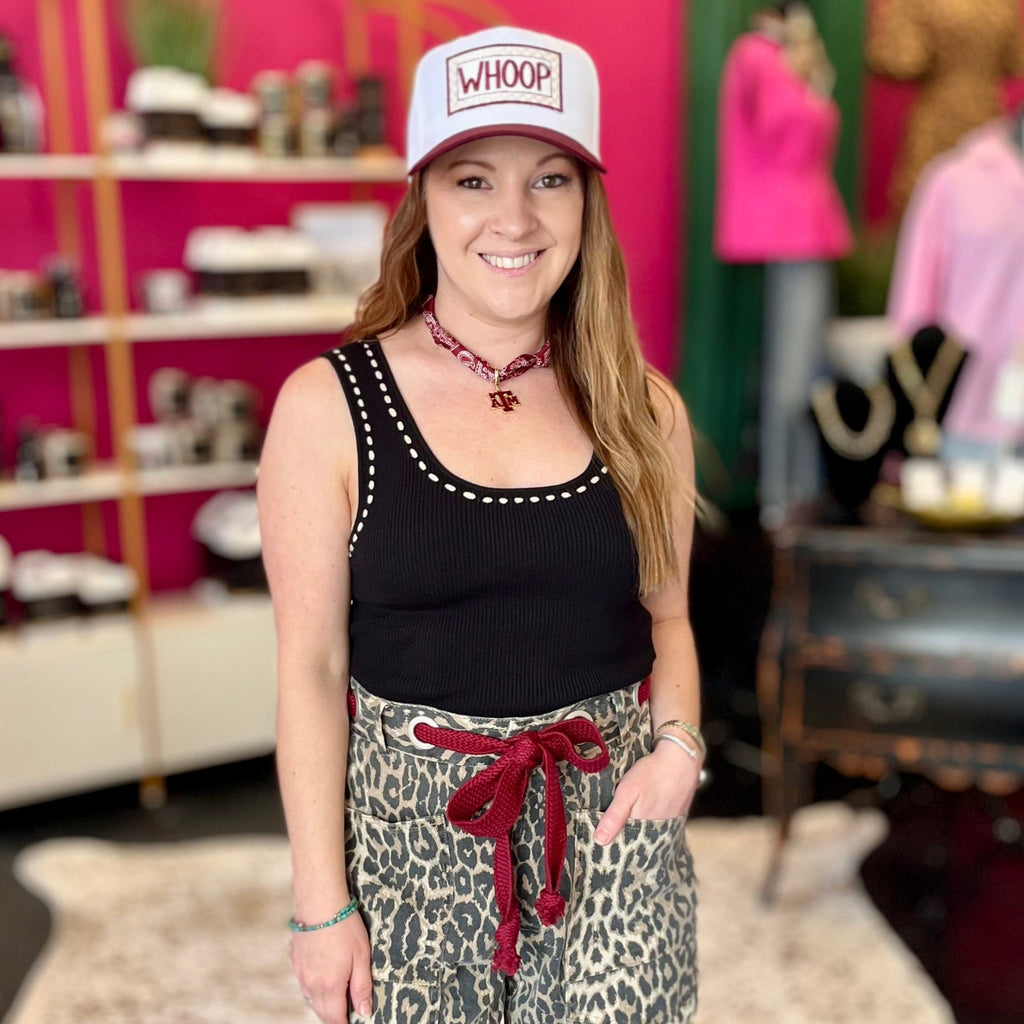 Leopard & Maroon Belt Barrel Jean