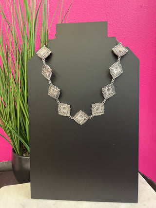 Silver Diamond Concho Necklace