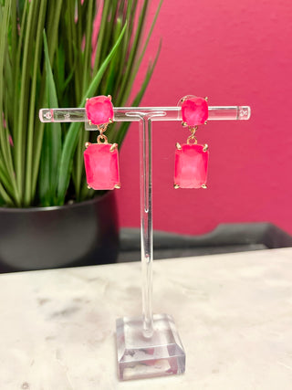 Too Chic Neon Pink Double Crystal Earring