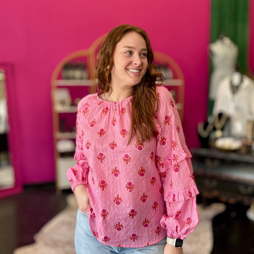 Pink & Red Print Longsleeve Top