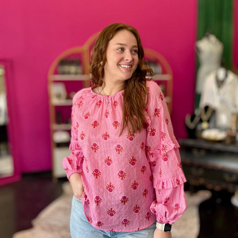 Pink & Red Print Longsleeve Top