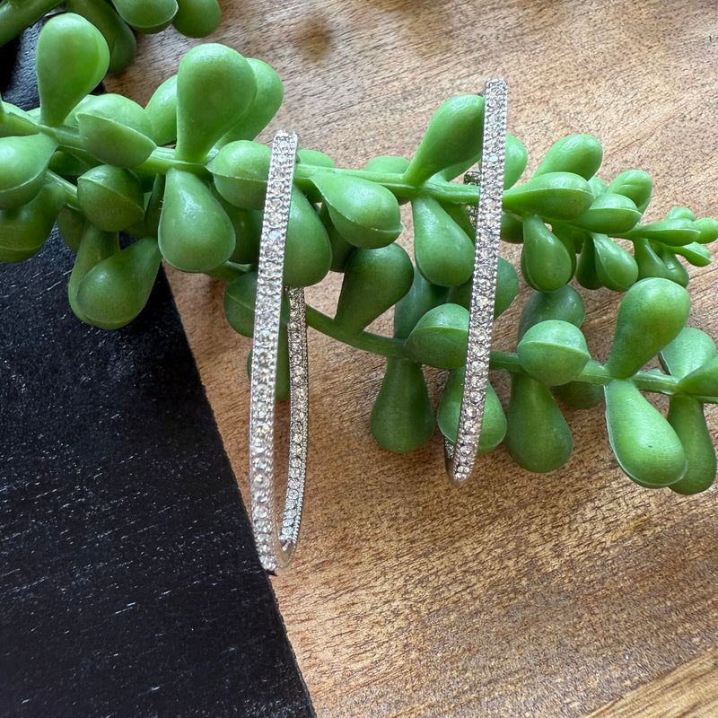 Silver Crystal Half Oval Hoop Earring