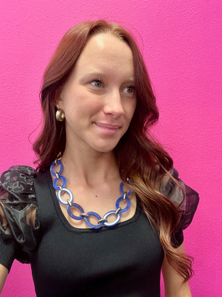 Royal Blue Oval & Gold Statement Necklace