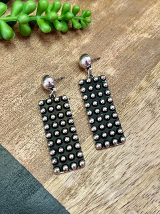 Silver Dot Rectangle Earring