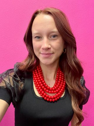 Red Ball 7 Strand Cascading Necklace
