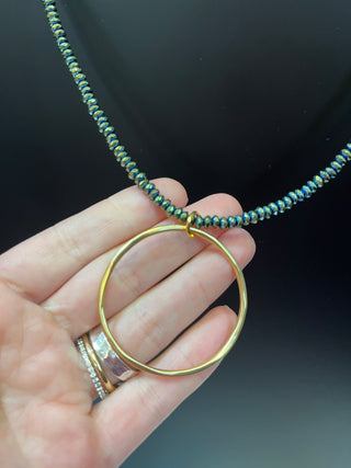 Green Hematite & Gold Circle Necklace