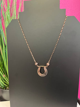 Bronze Stamped Horseshoe Link Necklace