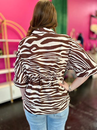 Cream & Brown Zebra Top