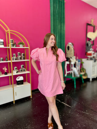 Pink Bubble Sleeve Dress
