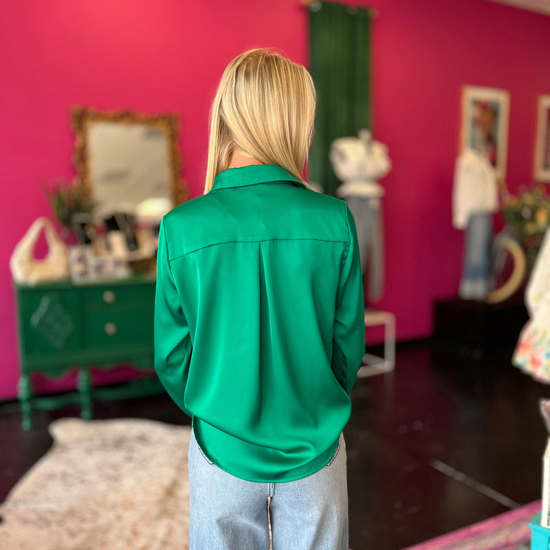 Kelly Green Satin Pull Over Top