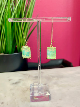 Too Chic Rectangle Mint Green Crystal Earrings