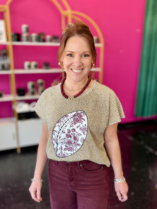 Maroon Floral Print Football Leopard Edgy Tee