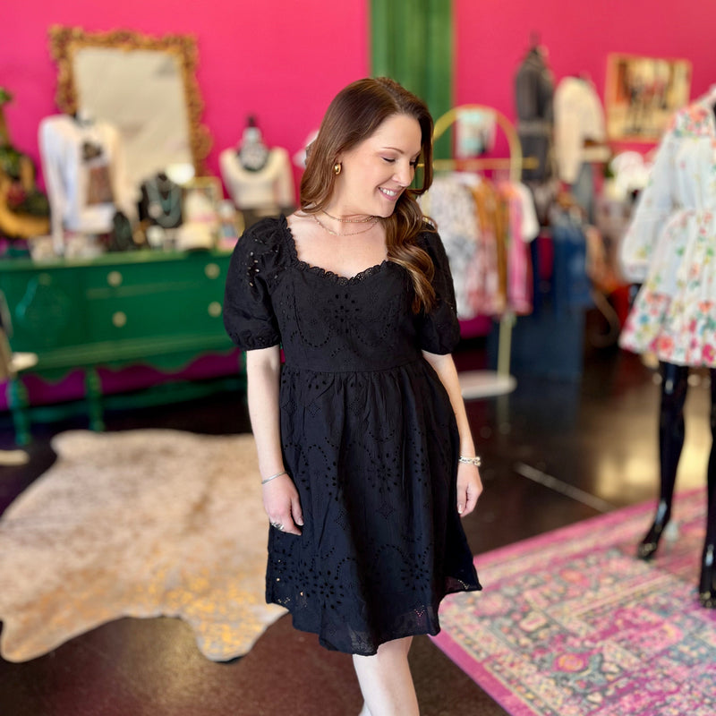 Black Sweatheart Eyelet Dress