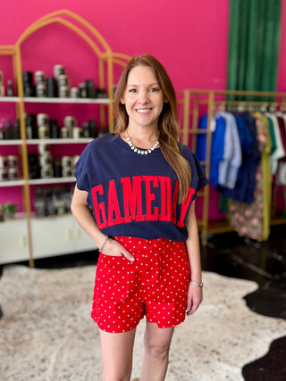 Navy & Red Gameday Shortsleeve Top