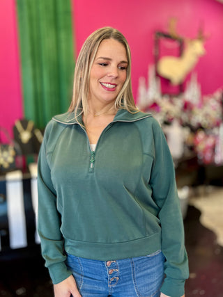 Emerald Green Essentials Zip Pullover