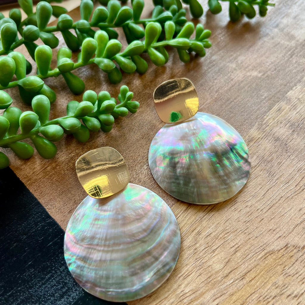 Natural Shell Big Circle & Square Topper Earring