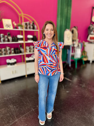 Kaleidoscope Blue & Red Print Top