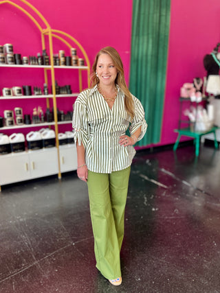 Bright Olive Front Seam Wide Leg Pants