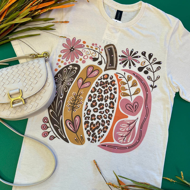 Floral Pumpkin Bling Tee