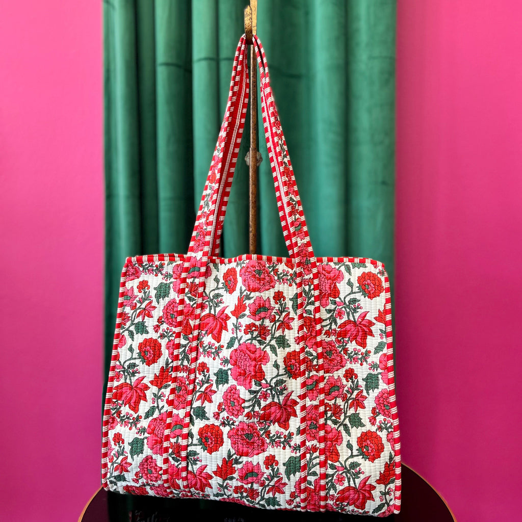 Poppy Lane Red & Print Floral Tote Bag