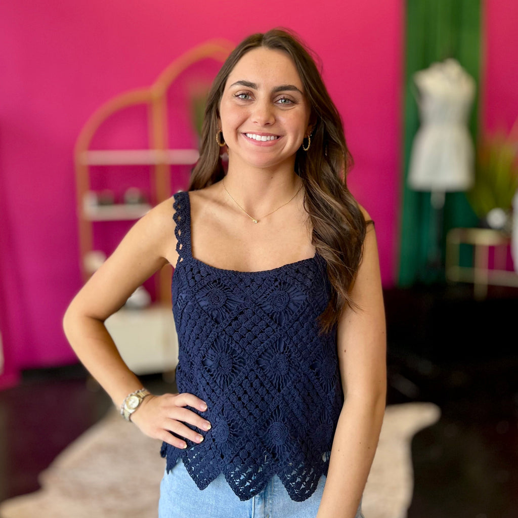 Navy Diamond Crochet Top