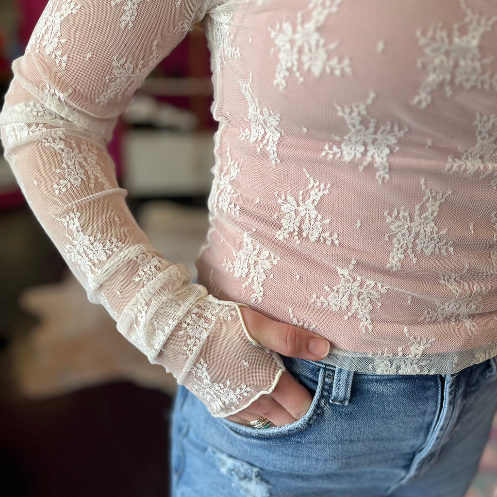 Cream Lace Shear Top