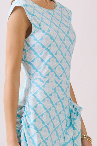 Turquoise Blue Print Wrap Front Athleisure Dress