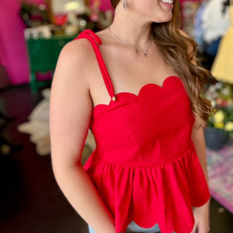 Red Scallop & Bow Back Top