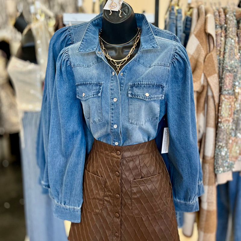 Denim Pearl Snap Longsleeve Top