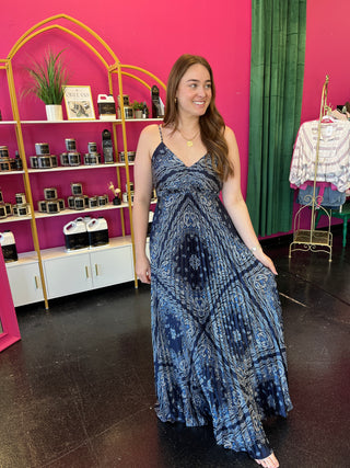 Navy Bandana Baby Pleated Maxi Dress