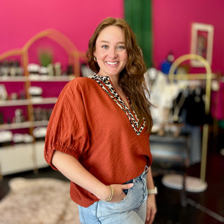 Rust & Leopard Trim Top