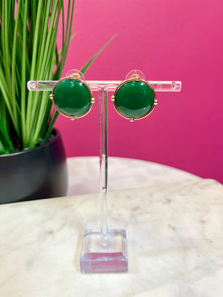 Kelly Green Enamel Circle Earrings