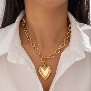 Gold Spiked Heart Chain Necklace