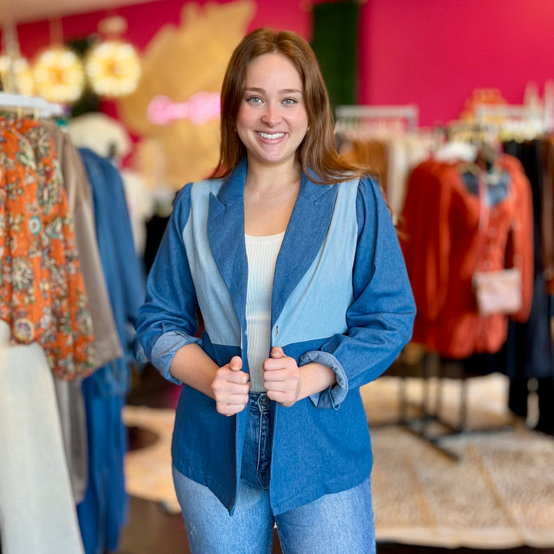 Denim Color Block Blazer