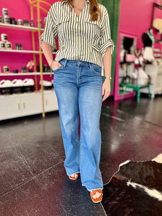 Medium Wash Mid Rise Wide Leg Denim Jean