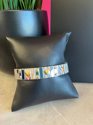 Jasmne Heart Mixed Metal Watch Band Bracelet - Water Resistant