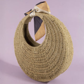 Round Woven Straw Purse