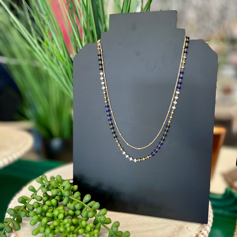 Black, Royal, Gold Bead 2S Necklace