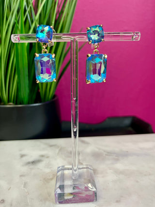 Too Chic Denim Blue Double Crystal Earring
