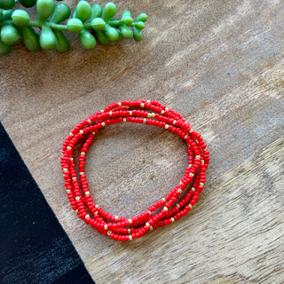 Red Tiny Bead 4 Bracelet Set