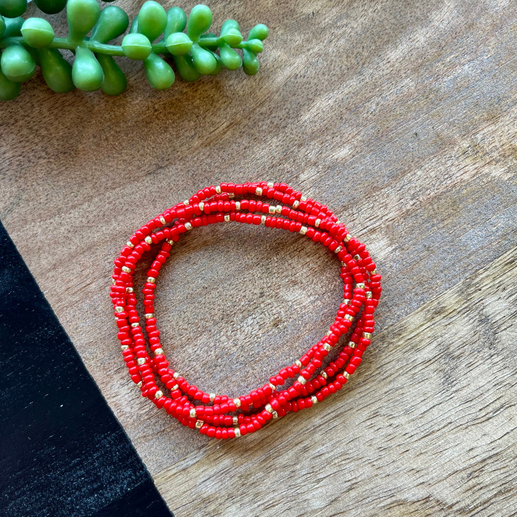 Red Tiny Bead 4 Bracelet Set