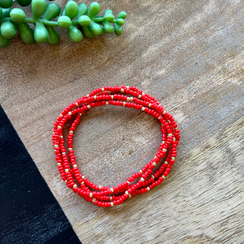 Red Tiny Bead 4 Bracelet Set